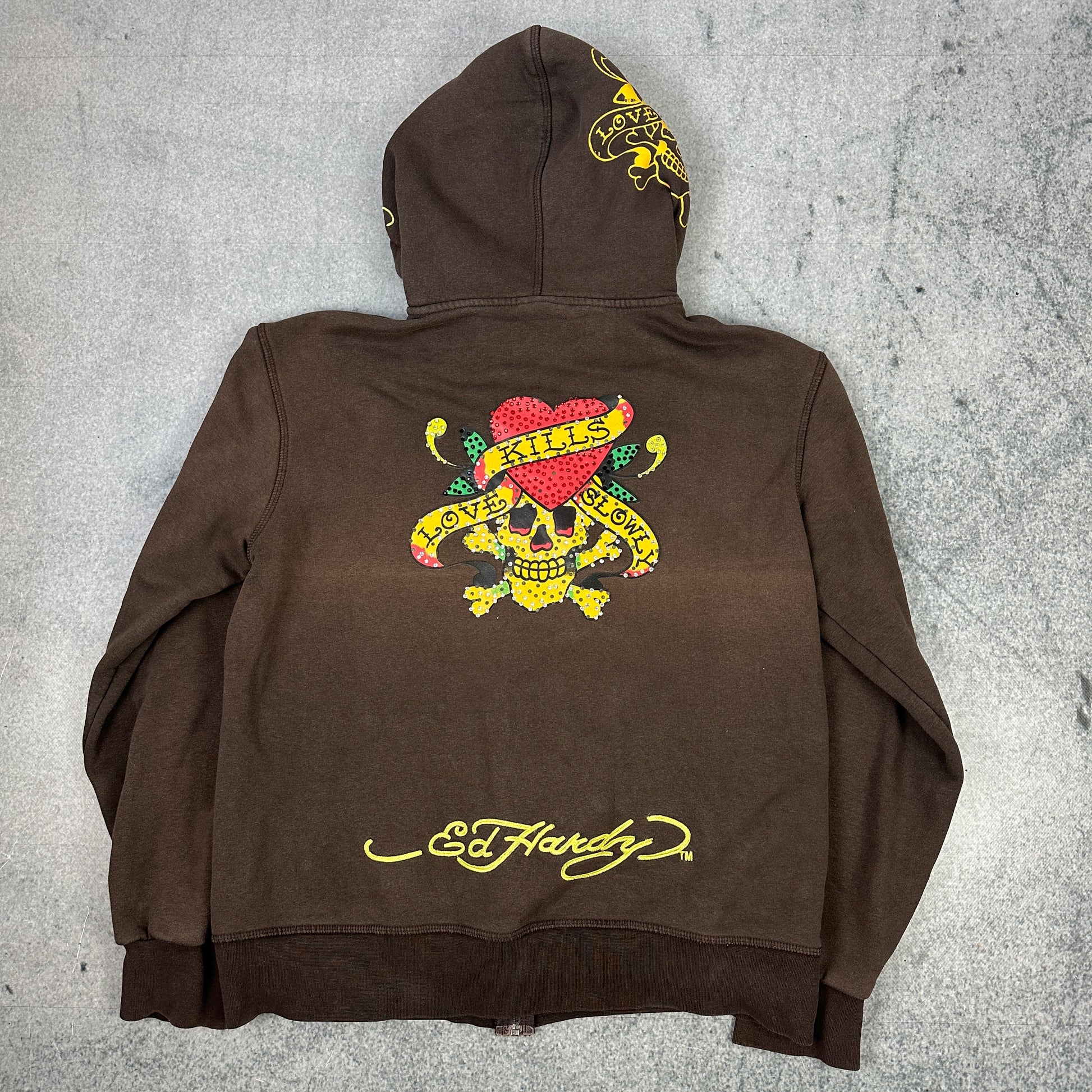 Y2K Ed Hardy Skull Heart Zipper Braun (L-XL)